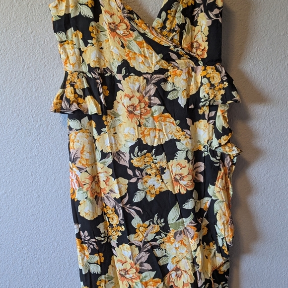 NWT Bardot Floral Ruffled Hi-Lo V-Neck Dress Black and Yellow Faux Wrap Sz 12 L - Picture 8 of 16